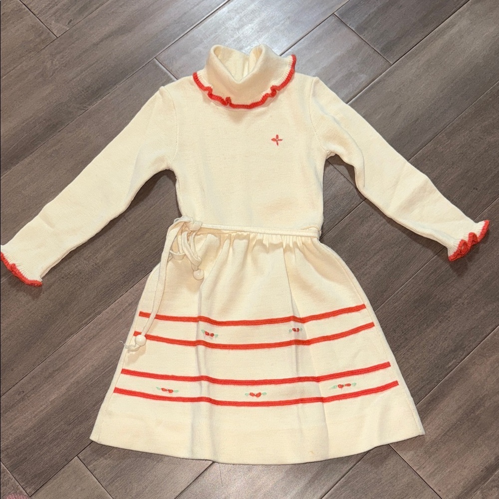 Little World Vintage Knit Embroidered Turtleneck Dress SZ 5